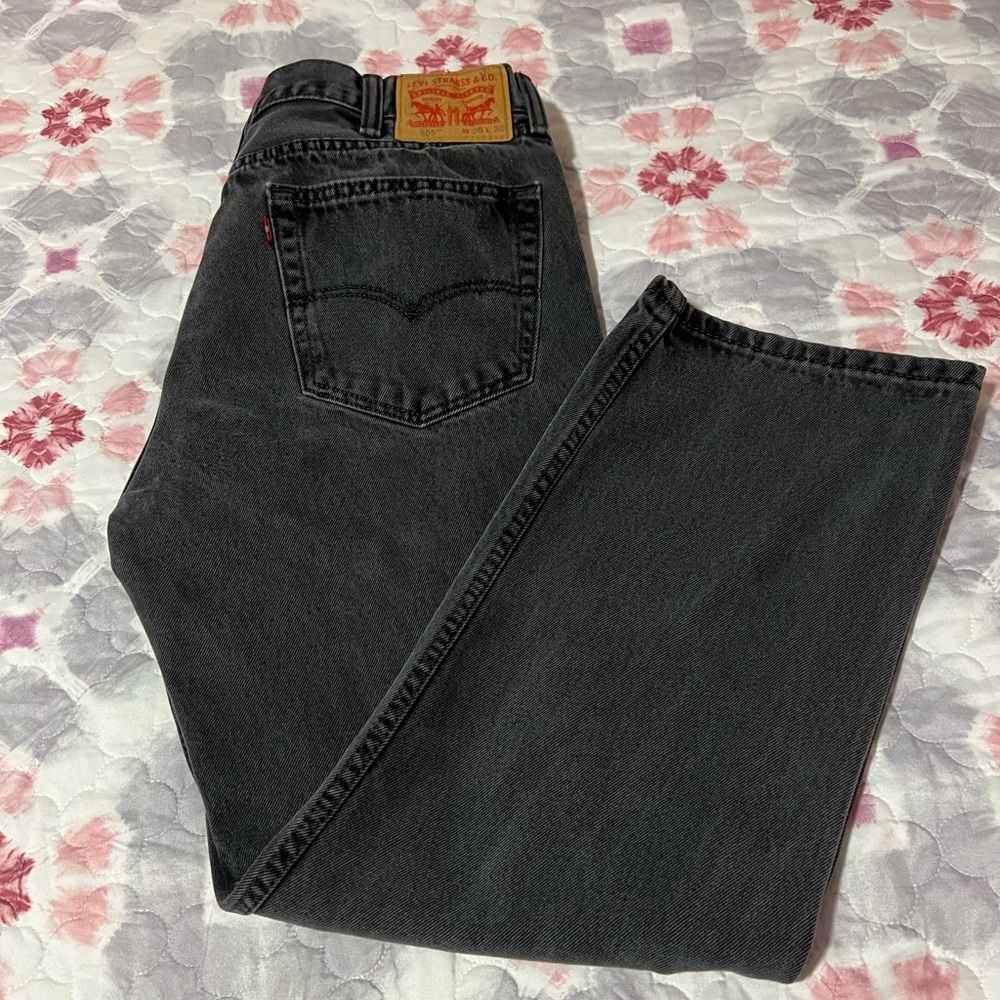 Levi's 505 Regular Fit Men's Faded Black Jeans 38x30 Grunge Indie Straight Leg
